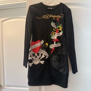 Ed Hardy Black Long Sleeve Dress with Colorful Graphics